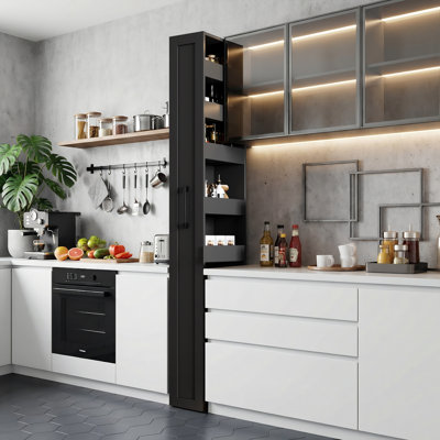 Armoire de rangement coulissante à 7 niveaux, étagère de rangement mince à une face, unité de rangement autoportante étroite, mobilier de rangement polyvalent pour la cuisine, le salon et la buanderie
