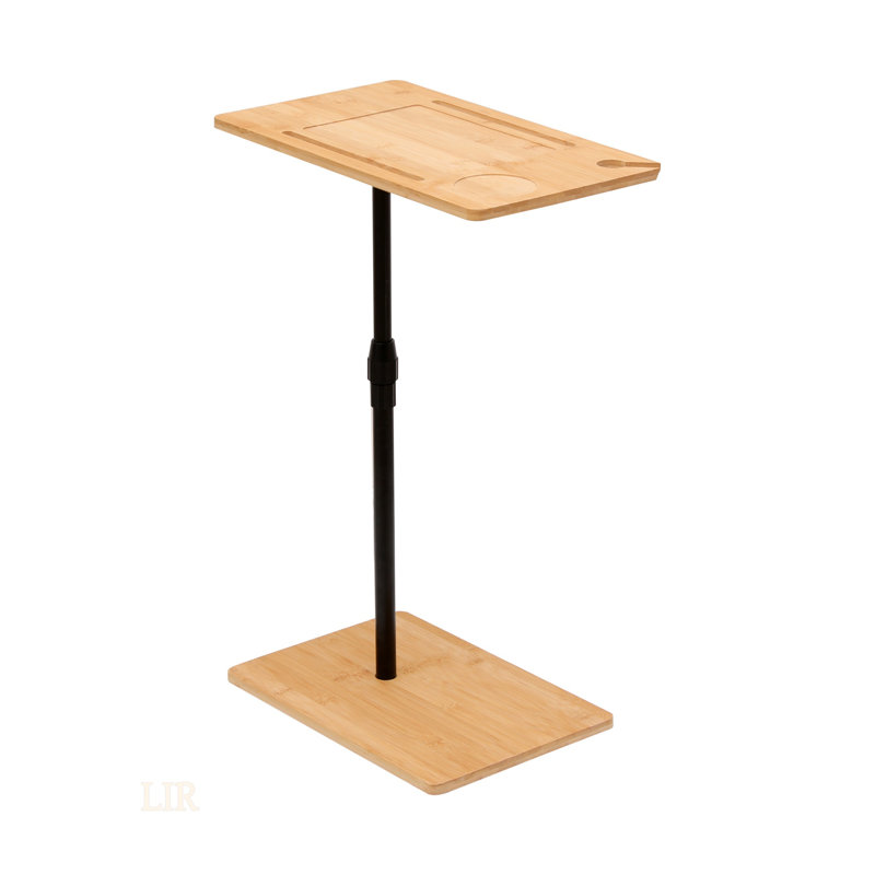 Table de bout en bambou réglable en forme de C avec fentes, table d'appoint à 2 niveaux pour salon et chambre à coucher (Rectangle + Rectangle)