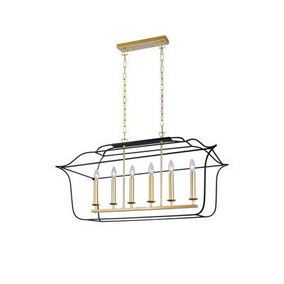 Lustre îlot 36 lumières 36 pouces, finition or satiné et noir - Luminaire suspendu rectangulaire moderne pour la salle à manger ou la cuisine