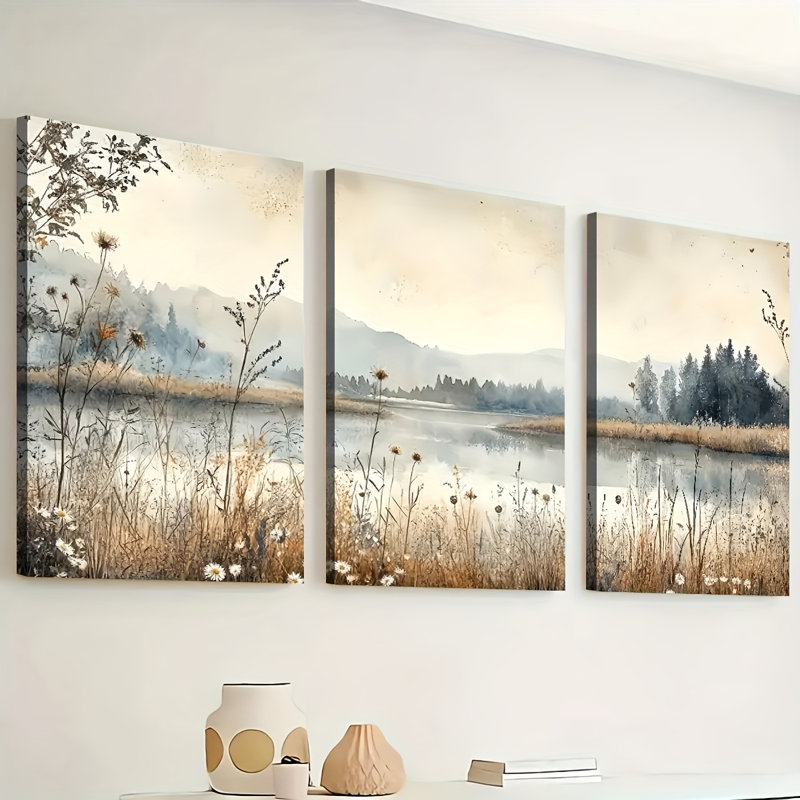 Plume et lumière dorées, impression sur toile 3 pièces pour décoration de salon, 30 * 20 pouces 3 pièces