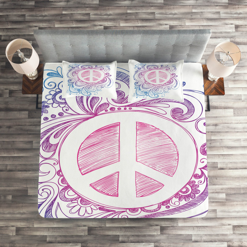 Groovy Polyester Floral Coverlet, King Bedspread + 2 Shams