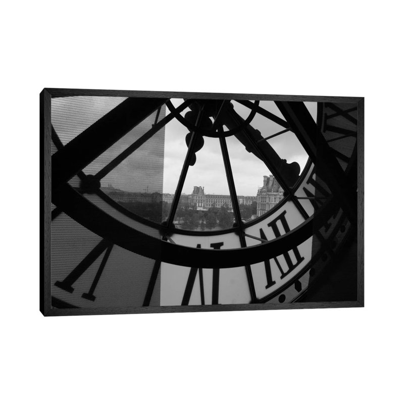 Clock Tower In Paris - Print on Canvas, 66.04 cm H x 45.72 cm W, Black Floater Framed