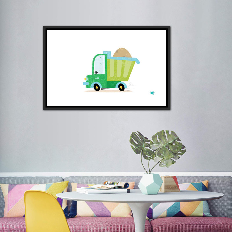 Dumper Truck - impression d'art graphique, H 40 po x l 60 po x 1,5 po, Pas de tapis, Toile avec cadre noir patiné
