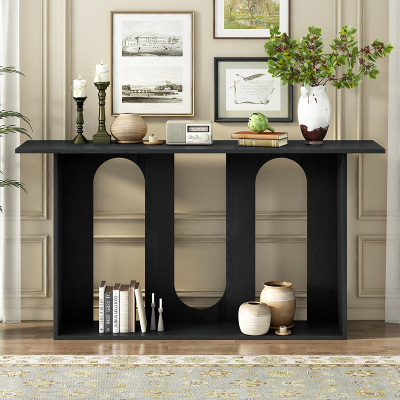 Console moderne et courbée en placage de frêne avec tablette, convenant au vestibule, au couloir, au vestibule, au couloir et au couloir