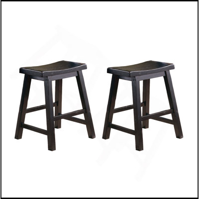 18-Inch Height Saddle Seat Stools Set Of 2Pc Solid Wood Casual Dining Home Furniture