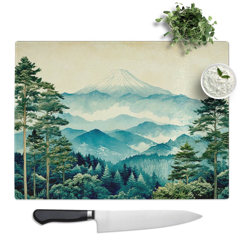 Japanese Mountains  Glass Chopping Board