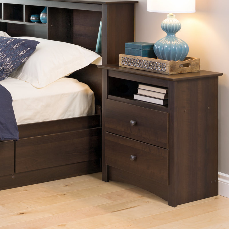 Wahhaj 23.25'' Wide 2-Drawer Nightstand, Bedroom Furniture, Bedside Table with Open Shelf, 23.25"W x 16"D x 28"H, Espresso