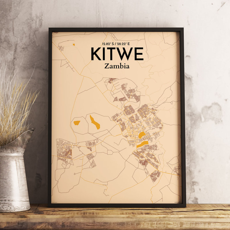 Kitwe City Map - No Frame Print, 50.8cm H x 40.6cm W x 0.13cm D