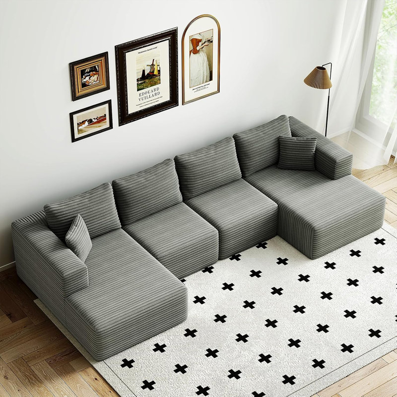 Canapé modulaire Boneless Boneless, canapé Cloud en forme de U, canapé modulaire en mousse à mémoire de forme 4 places pour pièce moyenne, gris