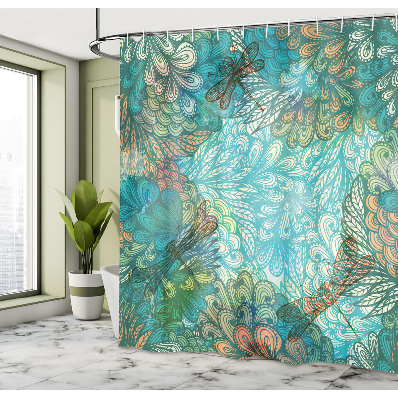 Ensemble de rideau de douche et crochets libellule, H 70 po x l 69 po