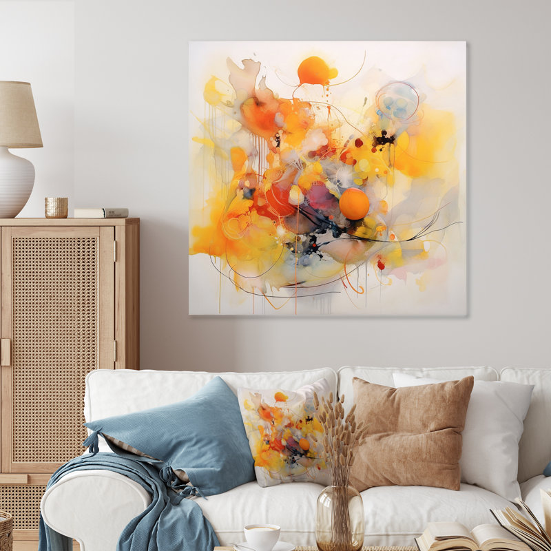 Tourbillons de couleur orange et jaune I - impression sans cadre sur métal, H 16 po x l 16 po x P 1 po