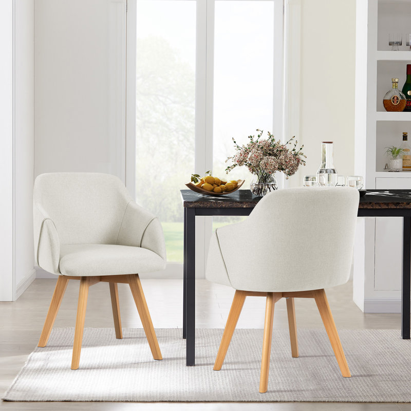 Swivel Linen Modern Upholstered Back Dining & Side Chair, White