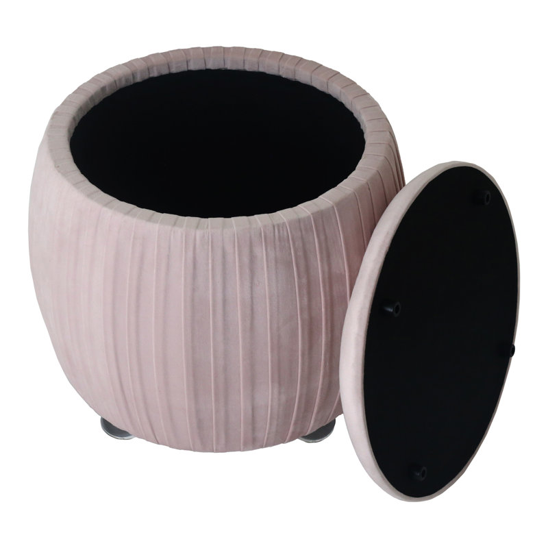 Sagebrook Home 19" Newry Black Velvet Storage Stool, Pink