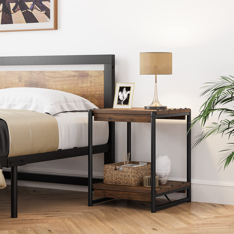 19.6'' W Metal Nightstand, Brown