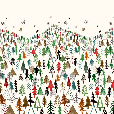 «Ninola Design Christmas Pines Forest Red Green» par Laura Design - impression sur toile tendue