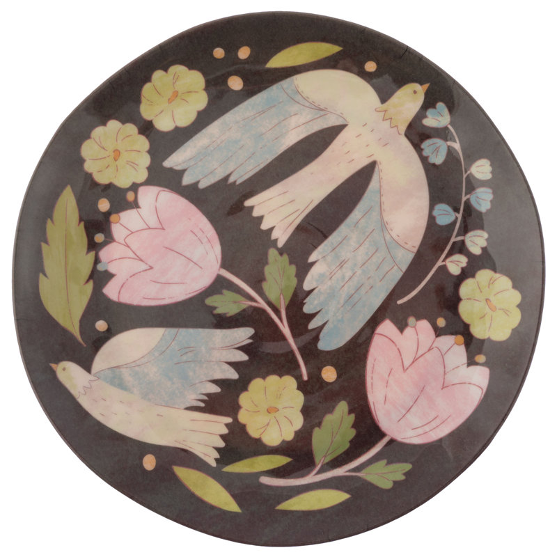 ASSIETTES EN MÉLAMINE S / 4 OISEAUX FOLKLORE (F24)
