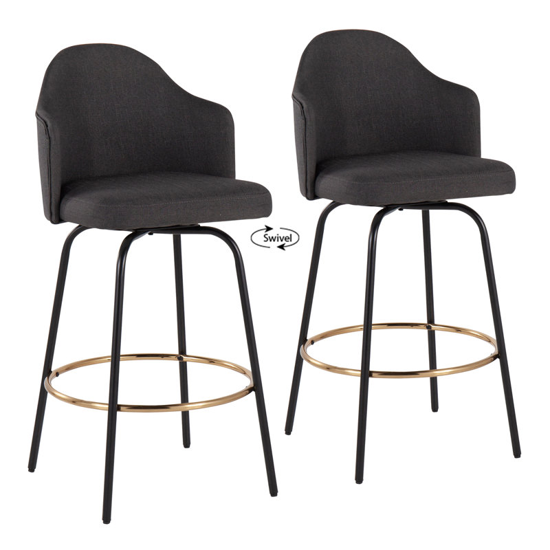Ensemble de 2 tabourets de comptoir à hauteur fixe Lakyia, Gris anthracite