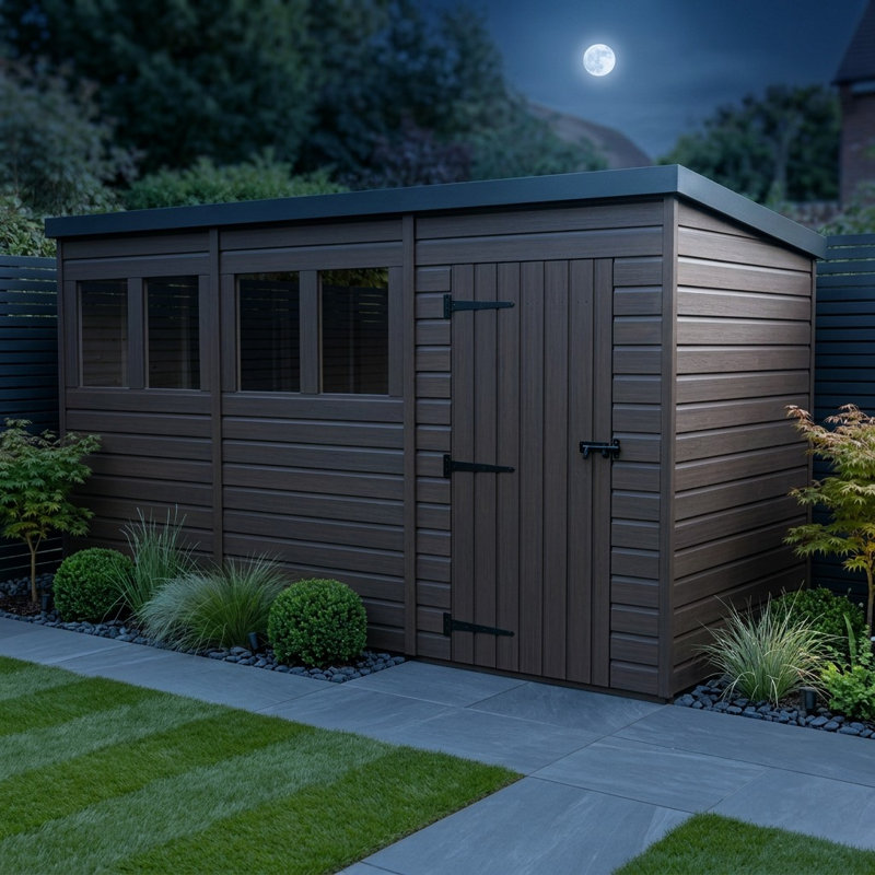 Total Sheds 12ft x 7ft Composite Pent Garden Shed - Single Door - With Windows - EPDM Rubber Roof - UK Manufactured