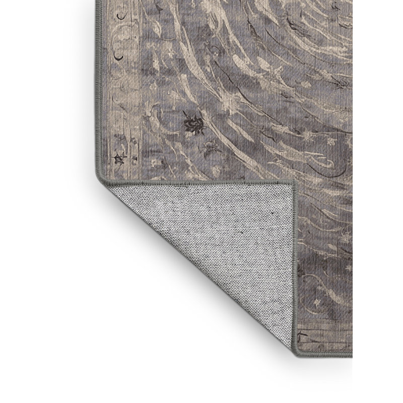 Machine Washable Gray Area Rug, Round 4'