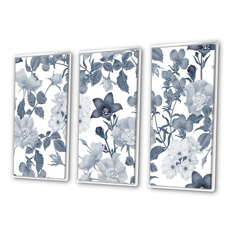 «White Roses In Shades Of Grey III», 3 pièces sur toile, H 28 po x l 36 po, Cadre blanc