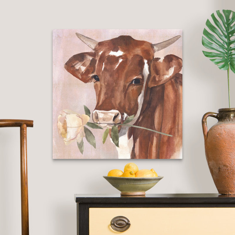 Peony Cow I, art mural sur toile, Toile tendue, H 24 po x l 24 po x P 1 po