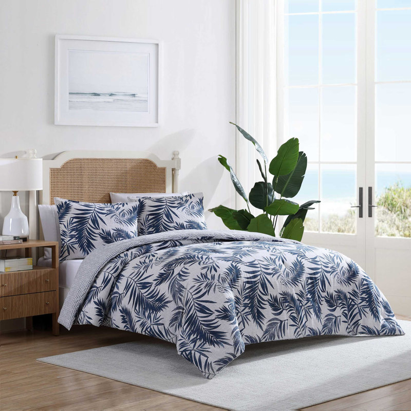 Nautica Marina Leaf Reversible Comforter Set, Navy, King Comforter + 2 King Shams