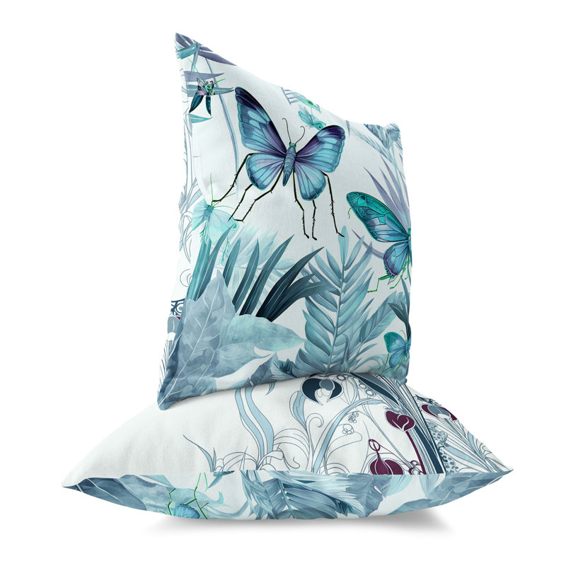 Coussin décoratif réversible intérieur / extérieur Butterfly Dreams, Bleu / gris, H 18 po x l 18 po