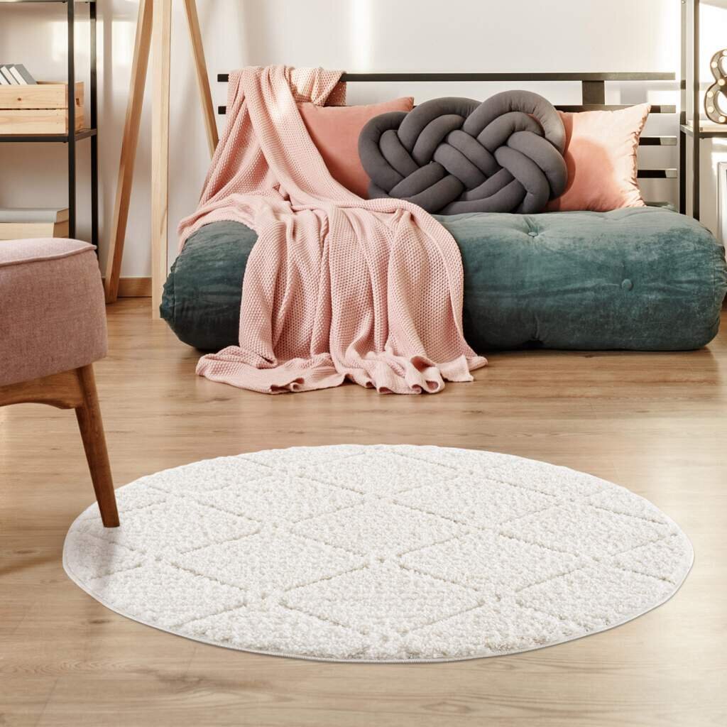 Teppich Focus 2997 Hochflor Boho Wohnzimmer Creme, Graublau Hochtief-Muster/ 3D-Effekt Rautenmuster Geismar