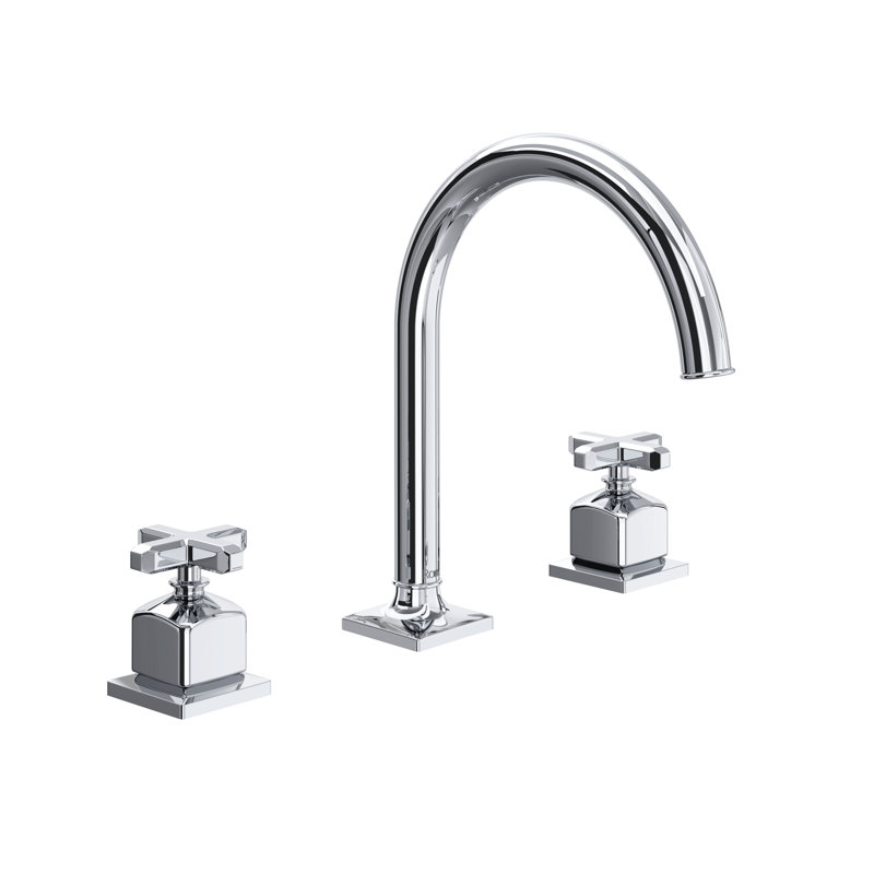 Apothecary Widespread Lavatory Faucet With C-Spout, Polished Chrome, Cross