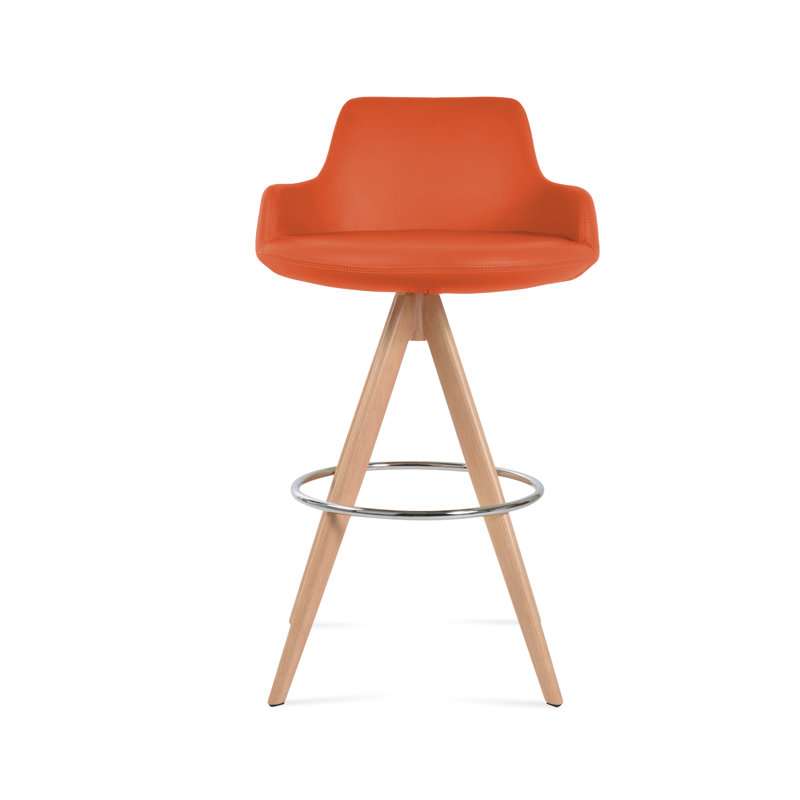 Tabouret de derviche, Naturel, Similicuir orange, Tabouret de comptoir (siège d'une hauteur de 24,5