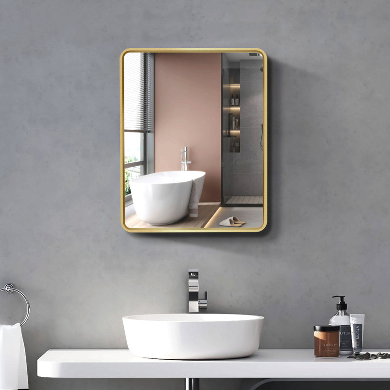Armoire à pharmacie murale ou encastrable 20 po x 28 po en métal doré avec miroir, Doré