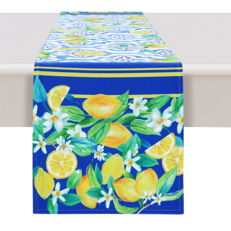 Lovely Lemons Blue and Yellow Polyester Table Runner