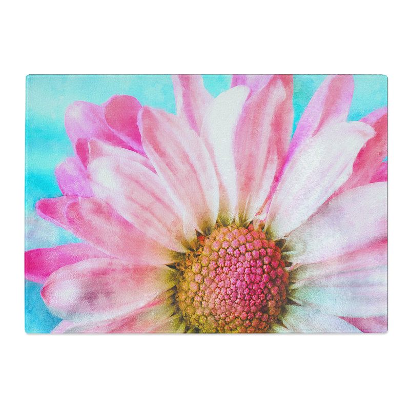 Tempered Glass Pink Daisy Flower Chopping Board, 20 cm x 28.5 cm