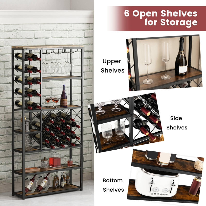 Andrena 27 Bottle Floor Wine Bottle & Glass Rack Black