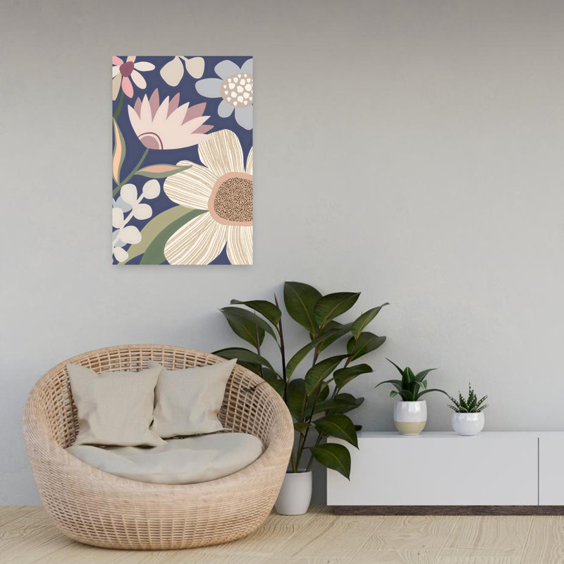 Art mural illustré, floral, bleu, abstrait, contemporain, nature, 24" H x 16" W