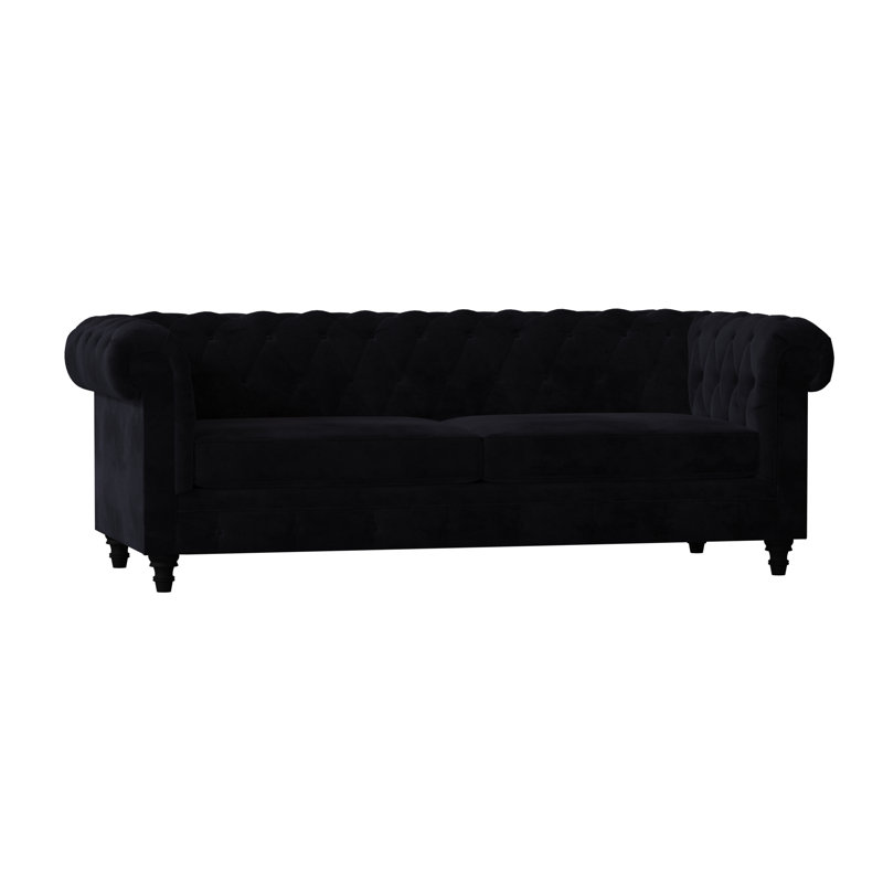 Upholstered Sofa, Velvet Black, Standard, Walnut