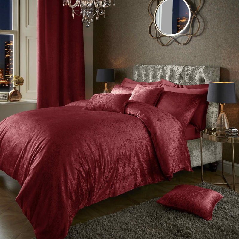Loren Polyester Solid Colour Duvet Cover Set with Pillowcases, Aubergine Purple, Double Duvet Cover + 2 Standard Pillowcases
