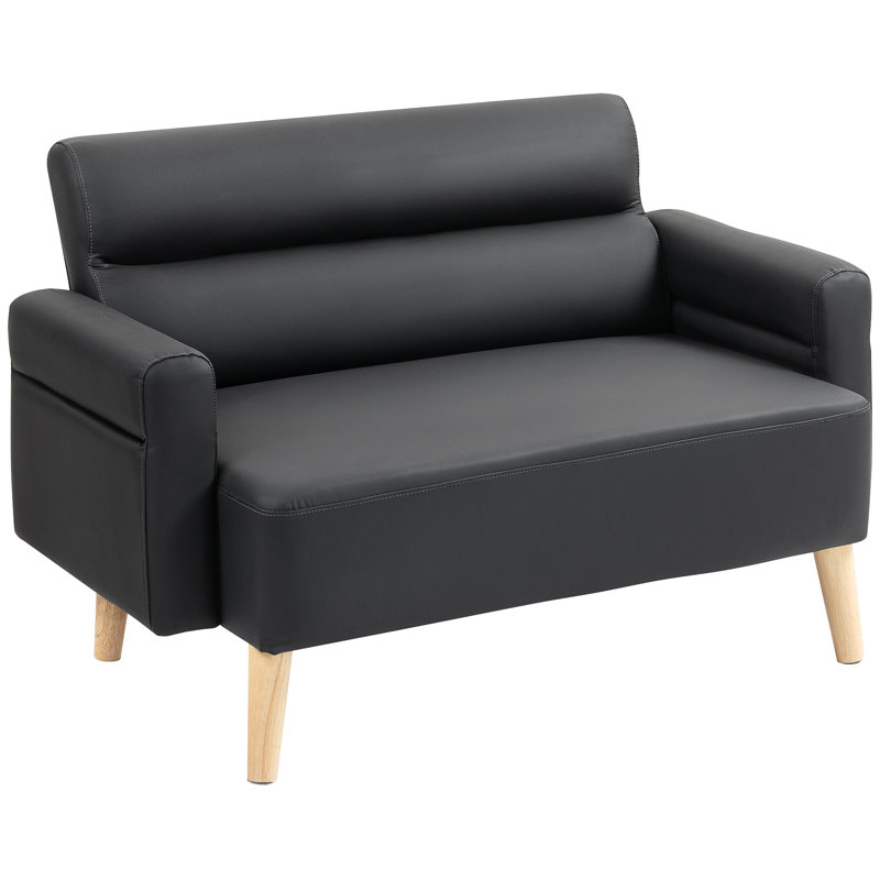 HOMCOM 2 Seater Sofa Small Faux Leather Couch Settee Modern Black