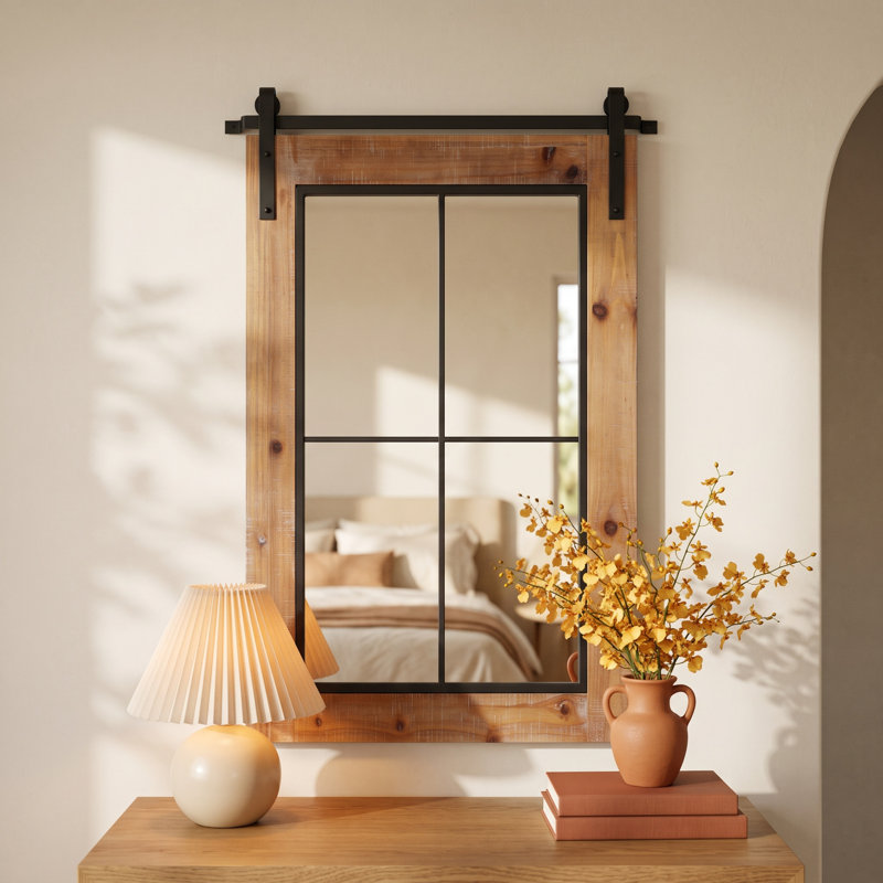 Enora Wood Rectangle Mirror, 37" x 22", Rustic Brown