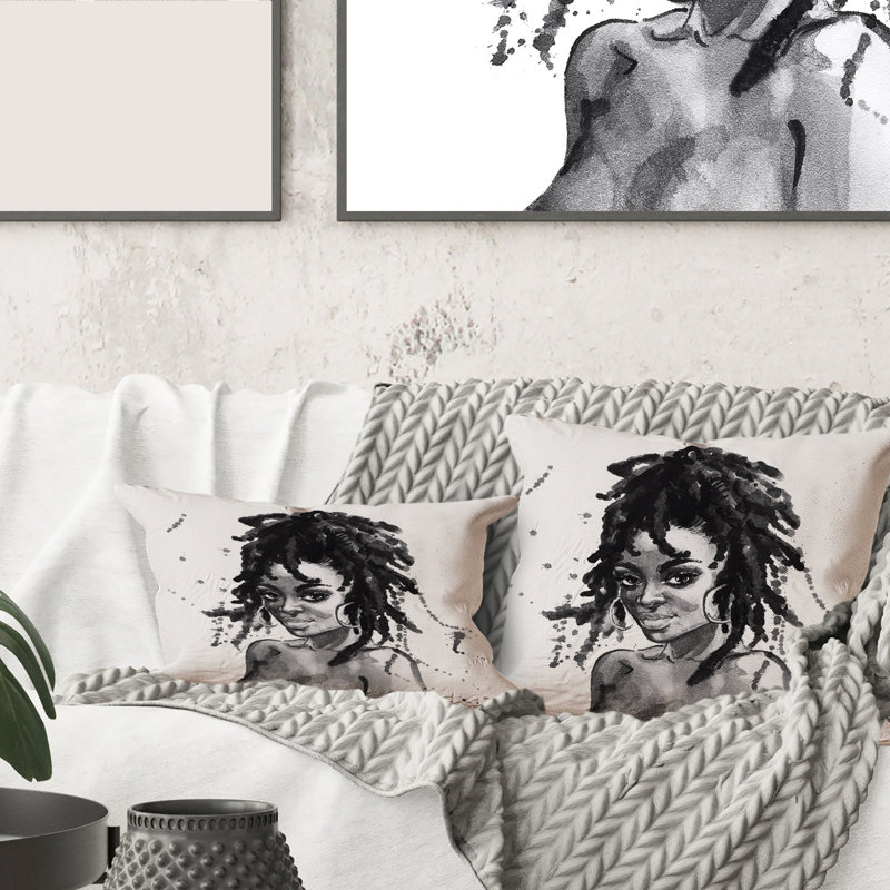 Rectangle, portrait monochrome d'une femme afro-américaine II - Coussin décoratif imprimé moderne