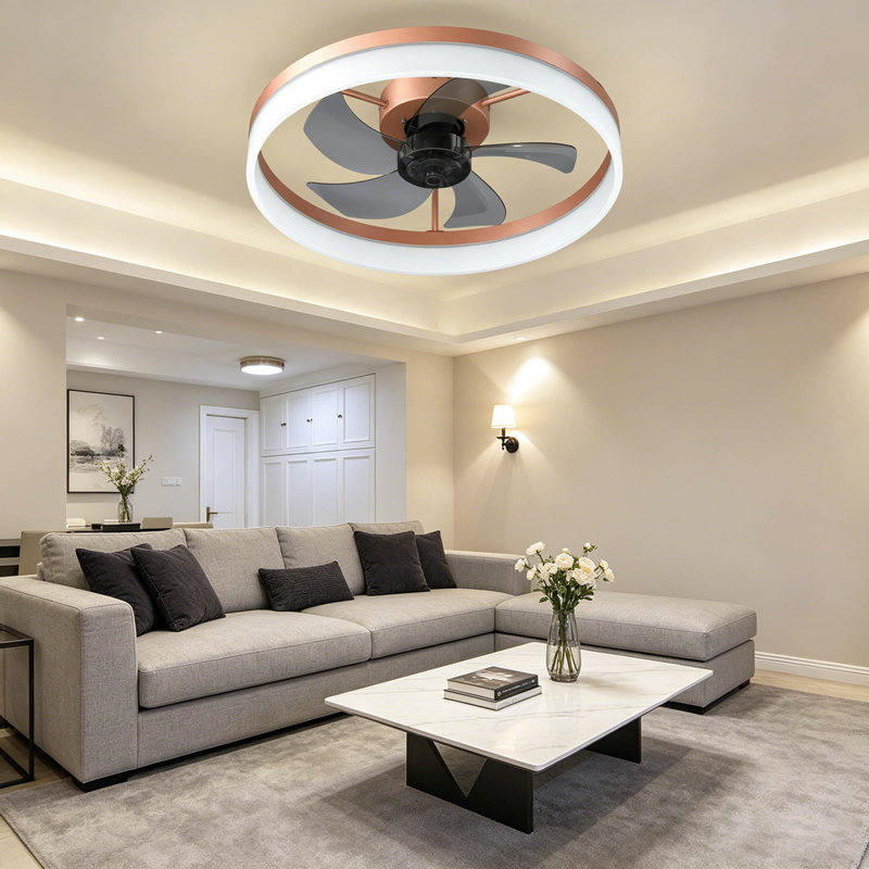 Ventilateurs de plafond avec lumières à DEL à intensité variable, installation intégrée de ventilateurs de plafond minces et modernes (or rose)