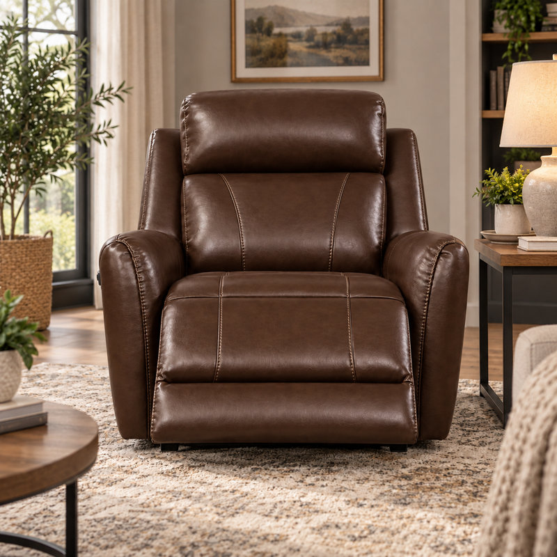 Fauteuil inclinable électrique en cuir véritable chocolat, L 38 po