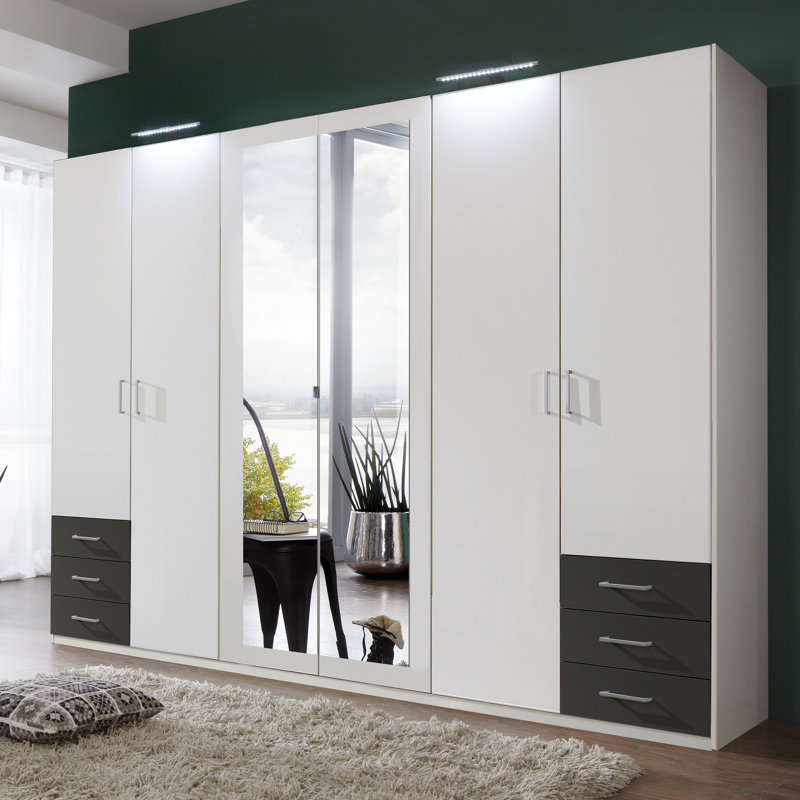 Adrik 6 Door Manufactured Wood Wardrobe, White/Anthracite