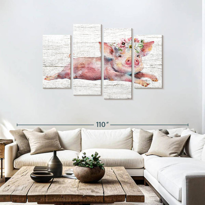 Brampt Wooden Floral Pig, 48" H x 75" W