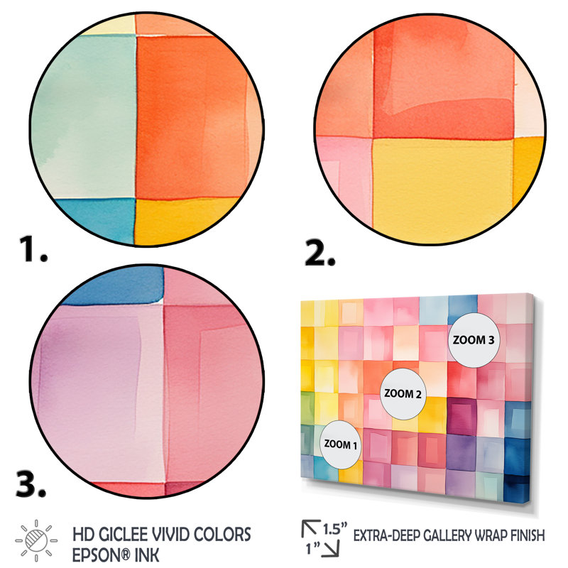 Paster Color Cubes Patterns II - art mural géométrique, Cadre flottant doré, H 24 po x l 32 po x P 1 po
