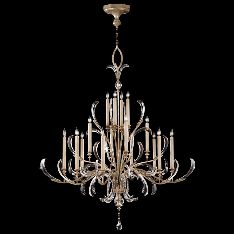 Beveled Arcs 16 - Light Chandelier, Silver Leaf