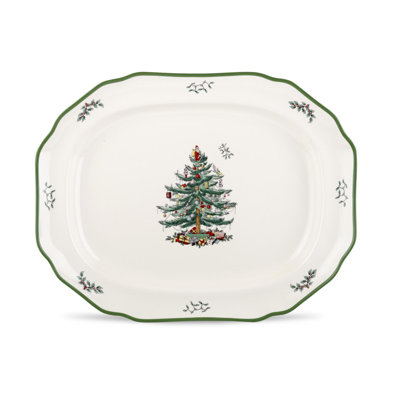 Spode Christmas Tree Sculpted Platter 19" In White;green