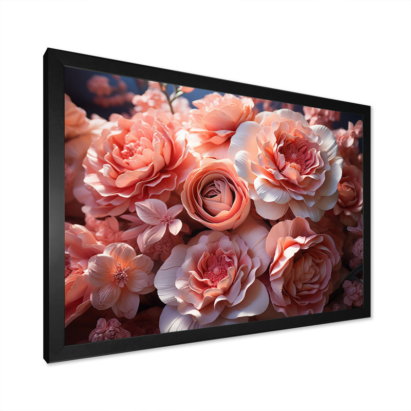 Attenweiler - bouquet de fleurs roses - harmonie délicate I - impression, H 24 po x l 32 po x P 1 po, Cadre simple noir