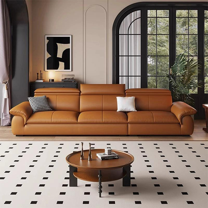 Orange Genuine Leather Modular Sofa, 37.4" H x 98.43" W x 39.37" D, 3