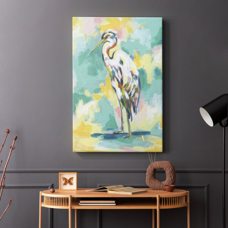 Bright Heron Fresco II - galerie Cavas, H 18 po x l 12 po